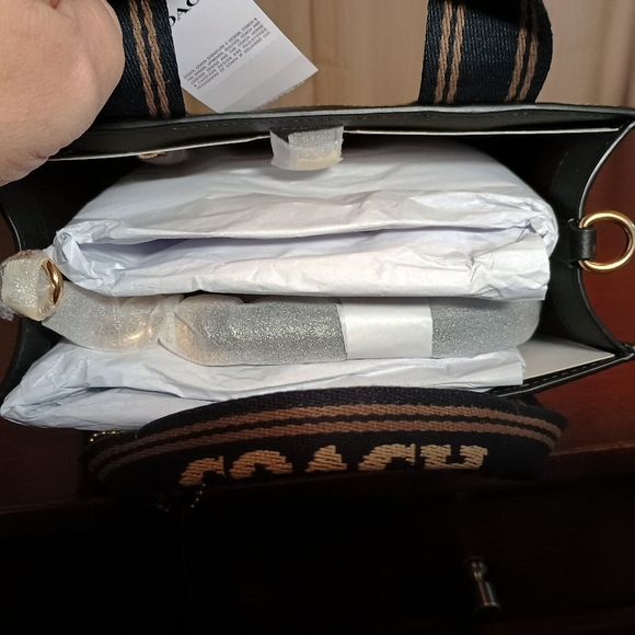 Coach Smith Pebbled Leather Small Crossbody Logo Tote Bag Black - Picture 4 of 7